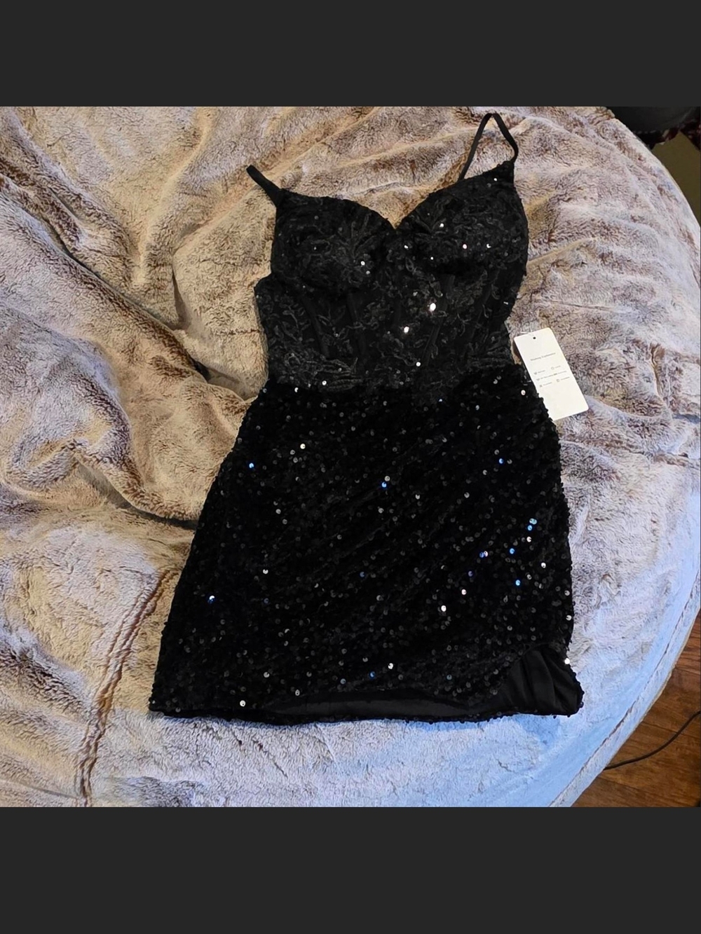 Black Sequin Spaghetti Strap Cocktail Dress